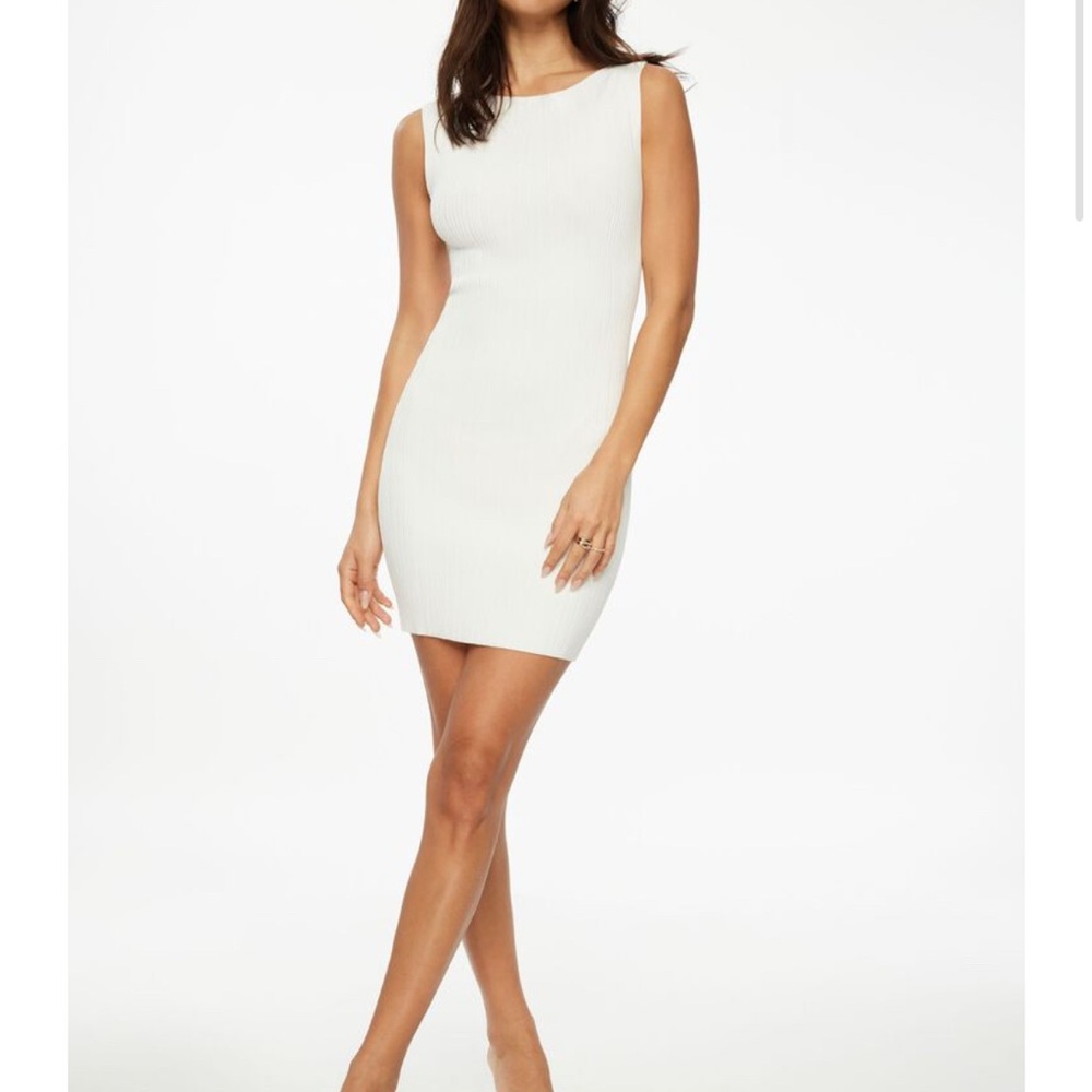 Dynamite Boat Neck Rib Mini Dress (White)